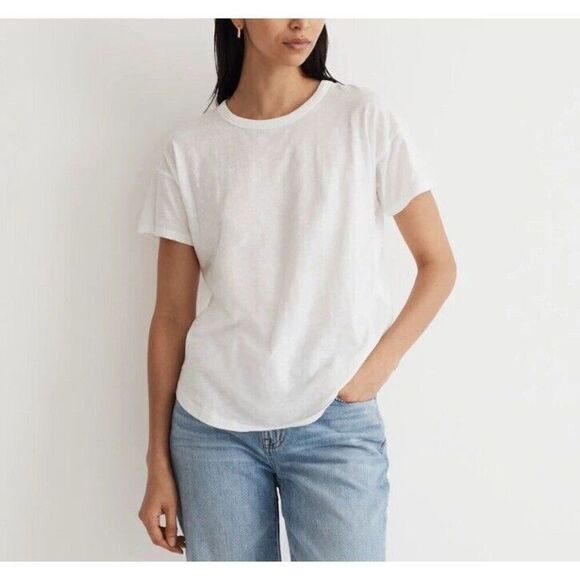 MADEWELL Whisper Tee Women XS Optic White Lightweight Cotton AI537 - Picture 1 of 11